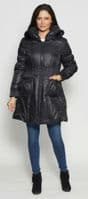 Womens Faux Fur Trim Hooded Black Winter Coat db428